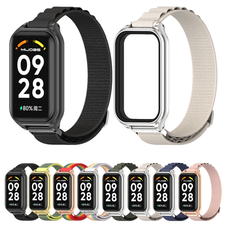 Metal-shell nylon watch bands in multiple colors with matching metal smartwatch frames