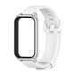 Metal shell silicone watch band, white strap with silver frame; front view with blank display