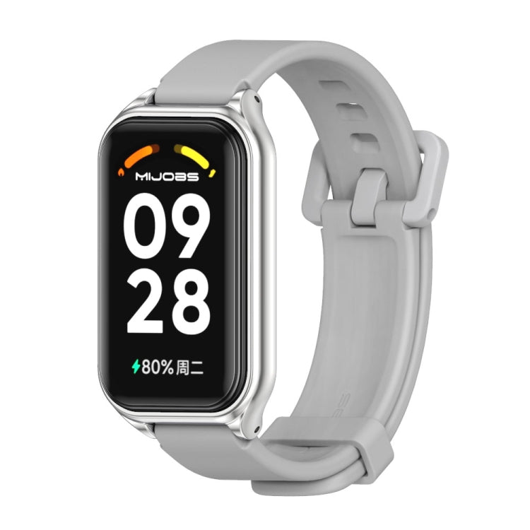 Metal shell silicone watch band, white strap with silver frame and dark display
