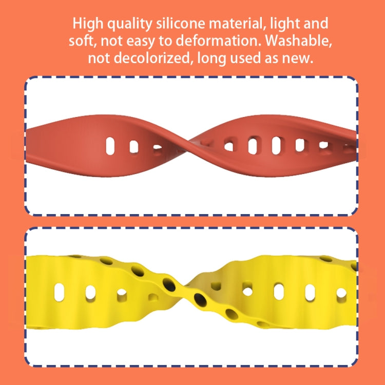 Two silicone watch strap color options with perforated holes, red and yellow