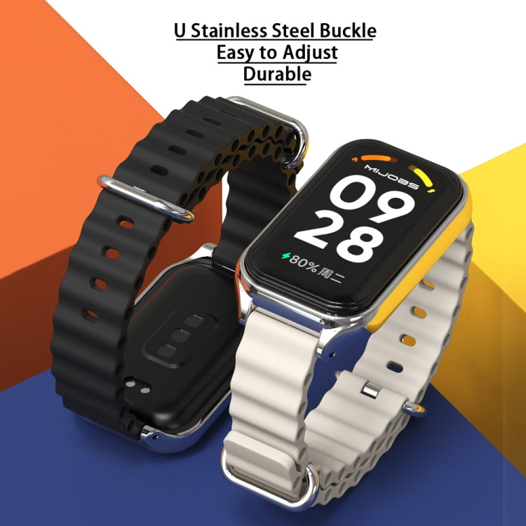 Smartwatch metal shell watch band with perforated black silicone strap and silver buckle