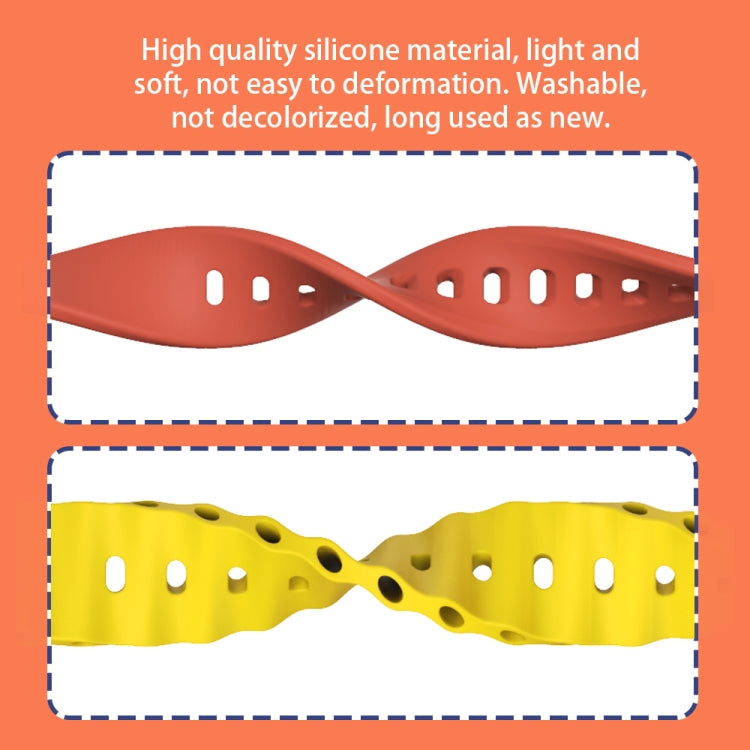 Wavy silicone watch band straps in red and yellow, with vent holes along the edges