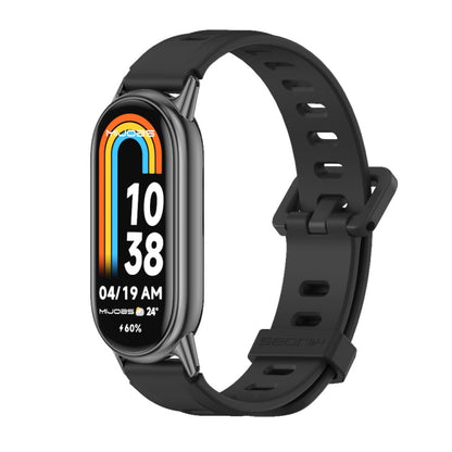 Black breathable silicone watch band with perforations and adjustable buckle