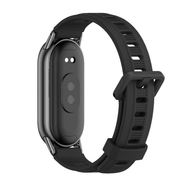 Black breathable silicone watch band with perforations and clasp-style strap