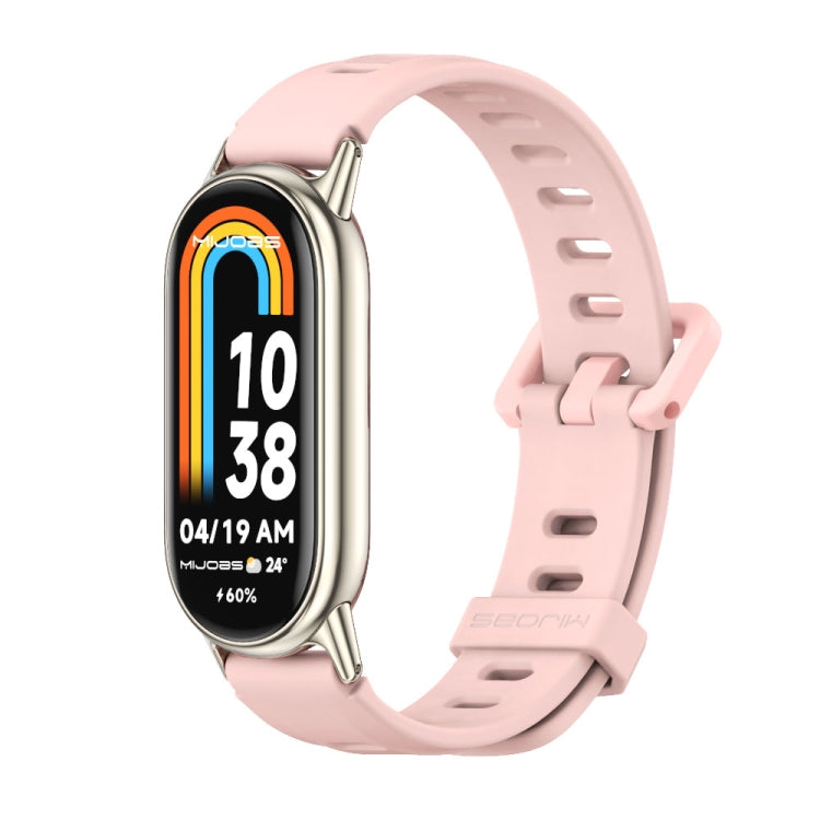 Light pink silicone watch band with breathable holes and silver clasp for Smart Band