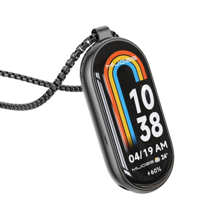 Black stainless steel pendant watch necklace with chain and rainbow 10:38 display