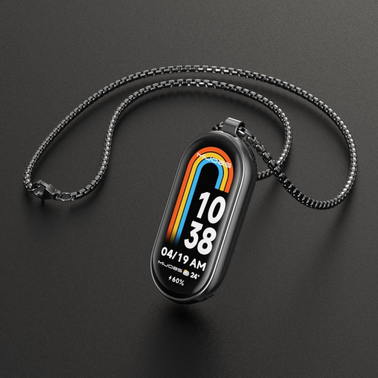 Stainless steel pendant watch necklace with silver chain and rainbow 10:38 display