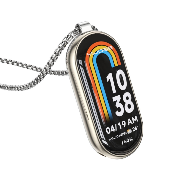 Silver stainless steel pendant watch necklace with silver chain and rainbow 10:38