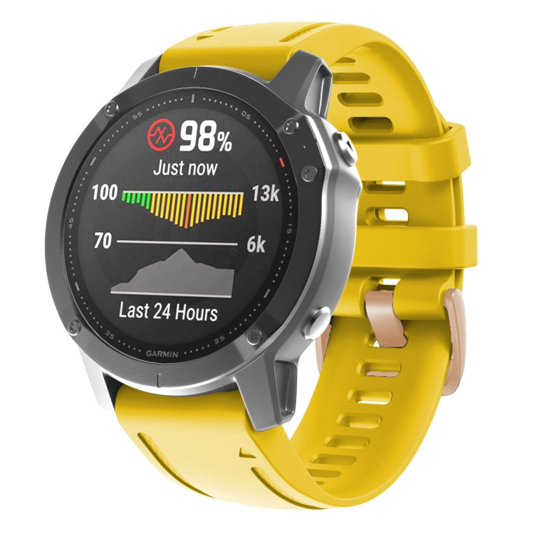Yellow silicone watch band with rose-gold buckle for Garmin smartwatch, 20mm