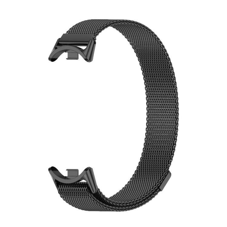 Black magnetic metal watch band with mesh links and clasp, front view