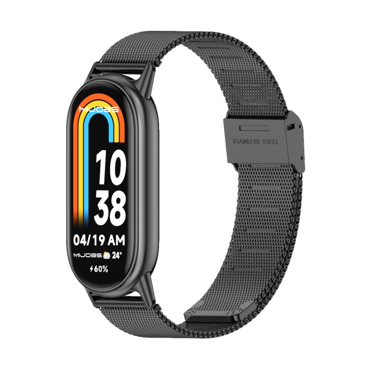 Black stainless steel mesh watch band with metal buckle for smartwatch
