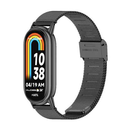 Black stainless steel mesh watch band with metal buckle for smartwatch