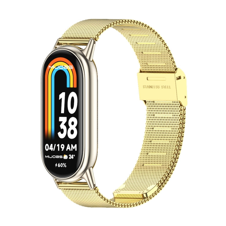 Gold stainless steel mesh watch band with metal buckle for smartwatch