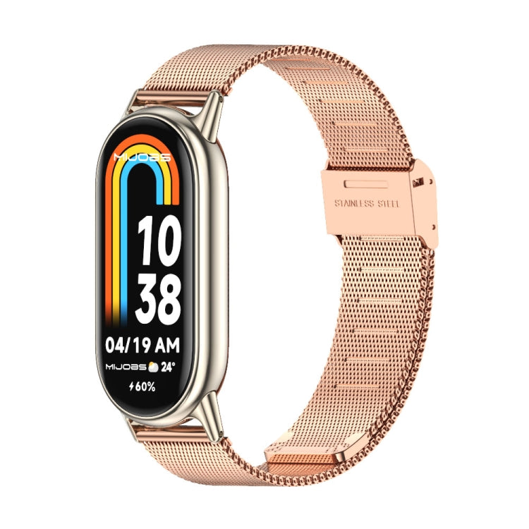 Rose gold stainless steel mesh watch band with metal buckle for smartwatch
