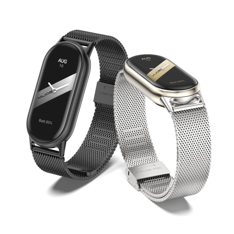 Metal mesh watch bands set: black and silver with clasp buckles