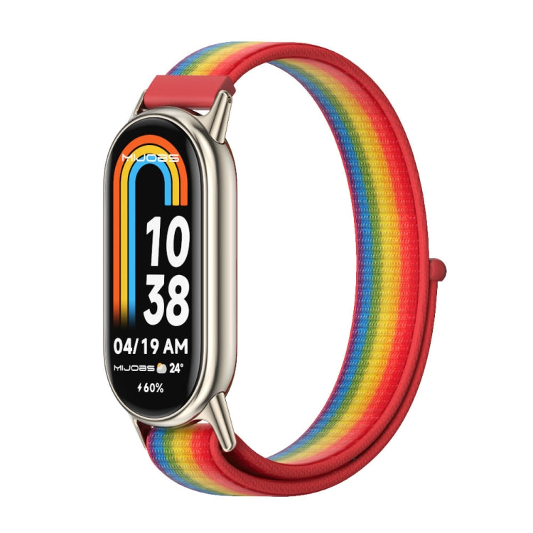 Red and rainbow breathable nylon loop watch band with silver clasp for smartwatch