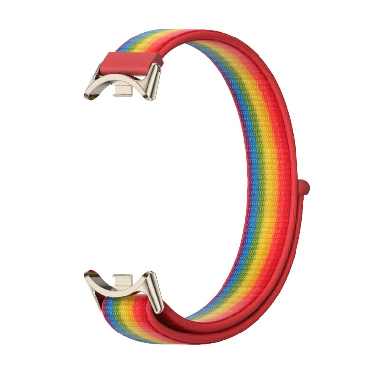 Red and rainbow breathable nylon loop watch band with silver clasp for smartwatch
