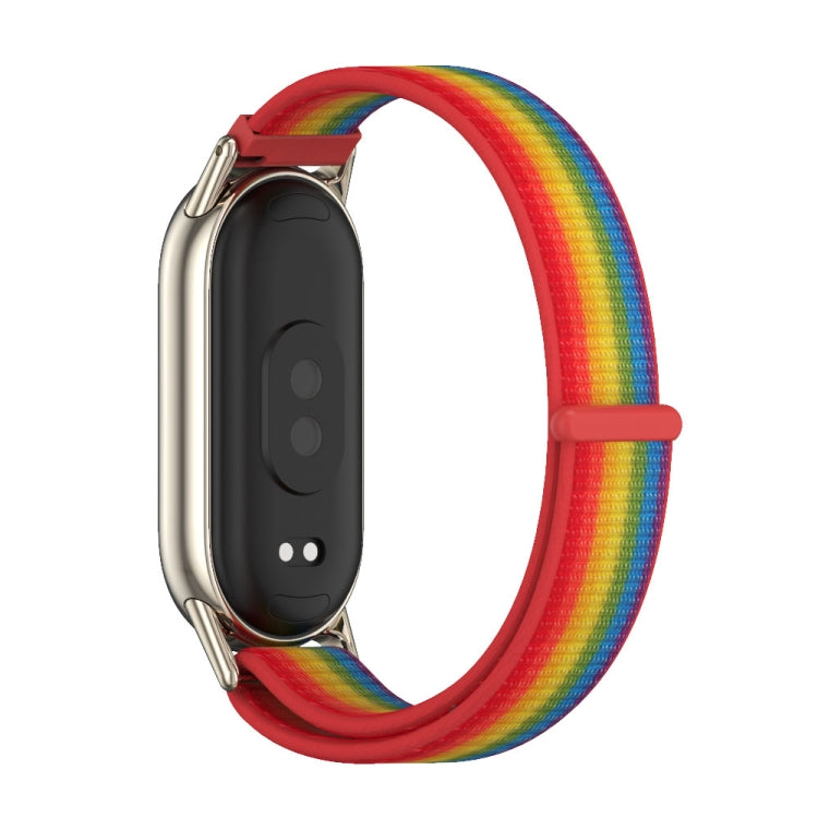 Red and rainbow breathable nylon loop watch band with silver clasp for smartwatch