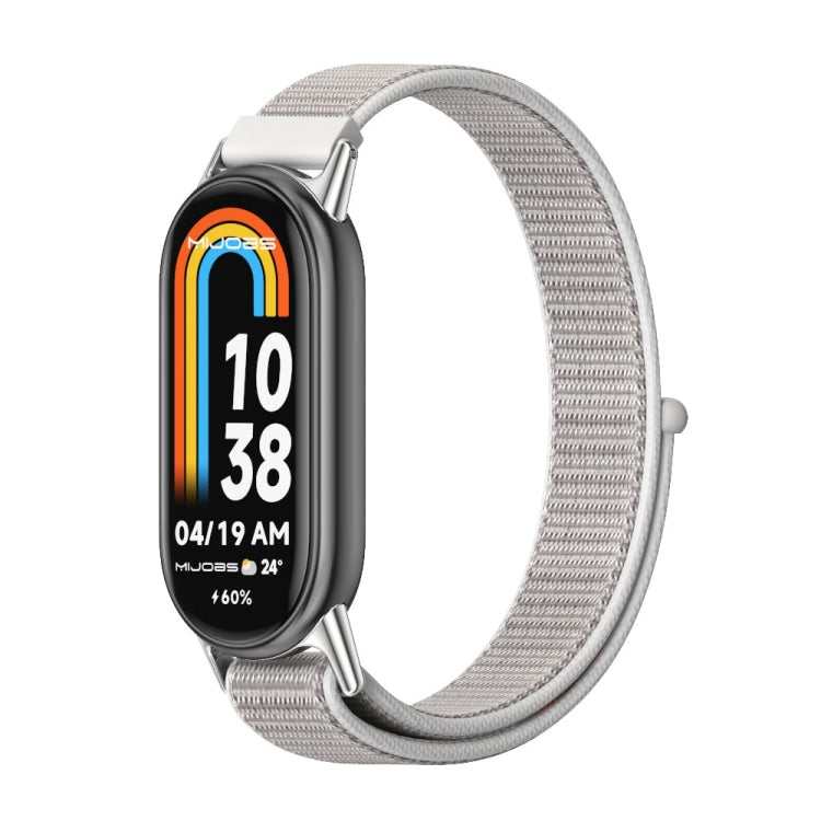 Gray breathable nylon loop watch band with silver clasp for smartwatch