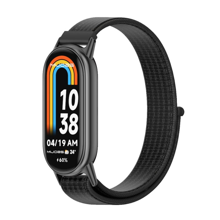 Black breathable nylon loop watch band with silver clasp for smartwatch