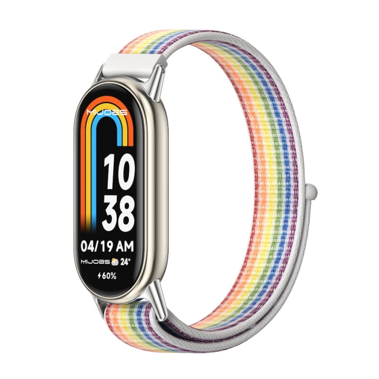 Rainbow breathable nylon loop watch band with silver clasp for smartwatch