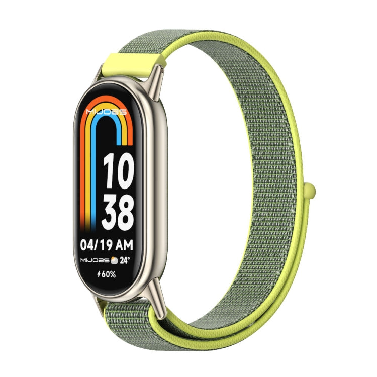 Olive green and lime breathable nylon loop watch band with silver clasp for smartwatch