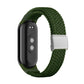 Green braided nylon watch band with adjustable steel buckle and silver clasp