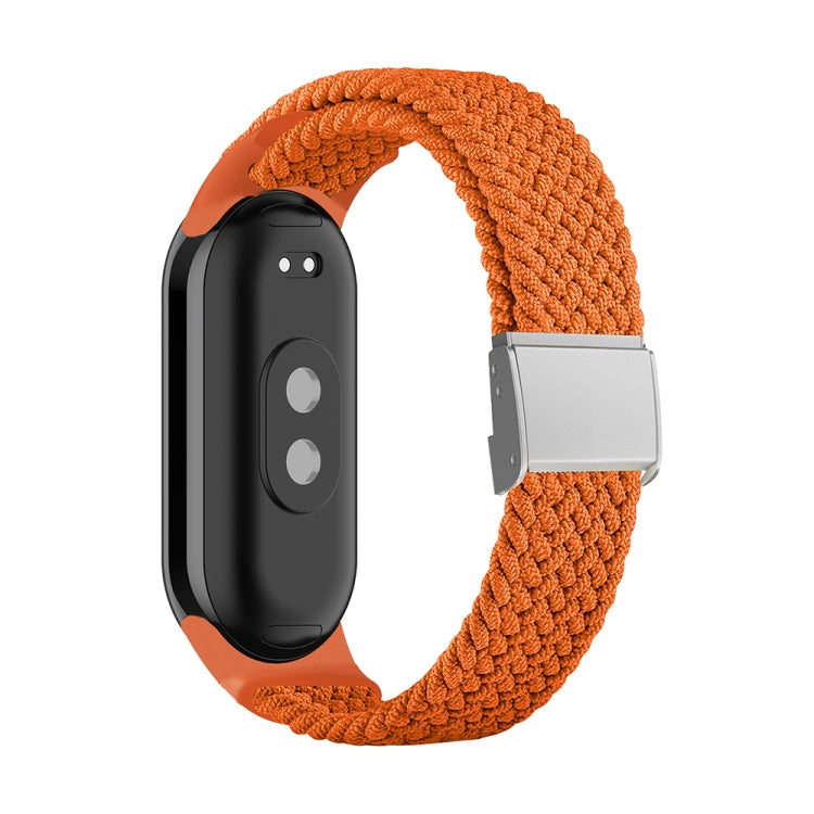Adjustable braided nylon watch band with stainless steel buckle, orange