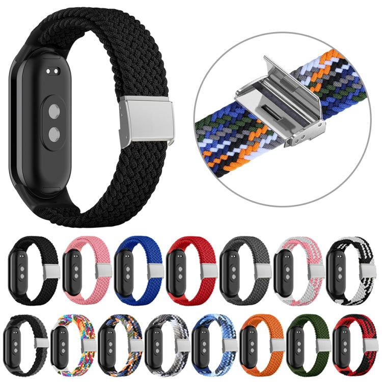 Adjustable braided nylon watch band with stainless steel buckle, black