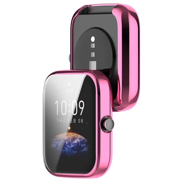 Pink and clear TPU protective watch case with raised frame and side button cutout
