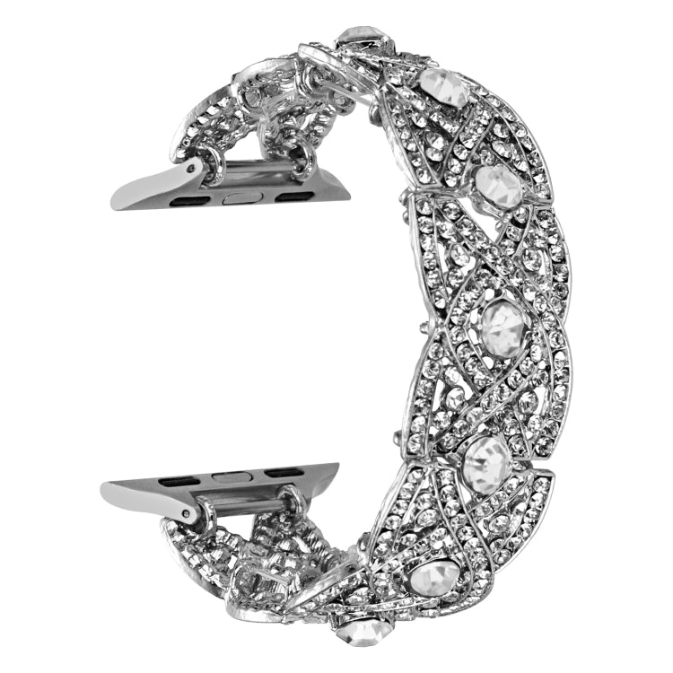 Diamond twist metal watch band with clear rhinestones, silver, two watch connectors