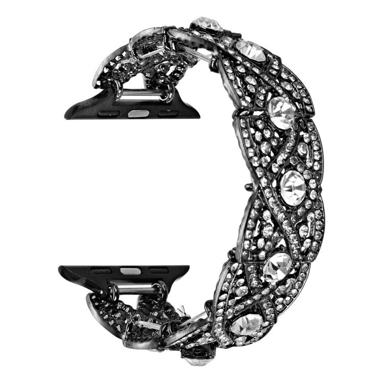 Black twist metal watch band with sparkling rhinestone links and clasp hardware