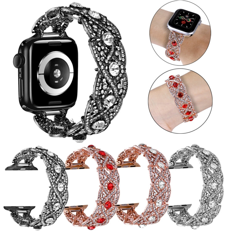 Twist metal watch band with sparkling crystal links, black bezel and clasp
