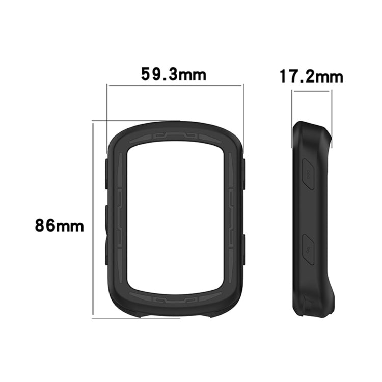 Black silicone protective case, front and side view with size details
