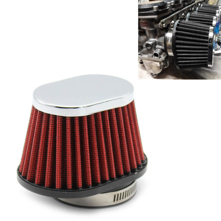 Red pleated mushroom air filter with chrome top and black mounting base