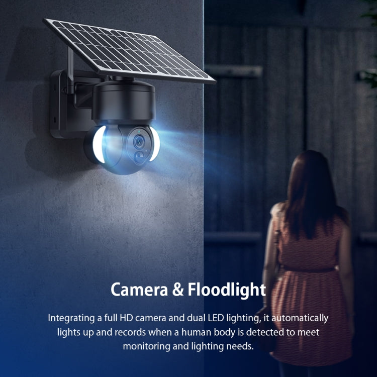 Solar dome security camera with LED floodlight glow and front dome lens module
