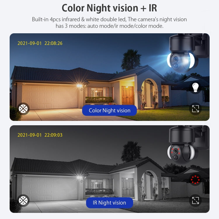 Solar dome camera with night vision IR status lights on front dome housing