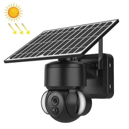 Black solar dome security camera with swivel lens housing and fold-out solar panel