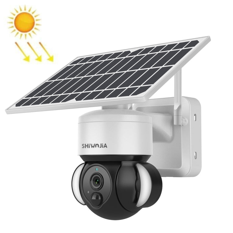 White solar dome IP security camera with solar panel and protective dome lens cover