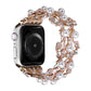 Rose gold four-leaf bead metal watch band with pearl-like bead links and rhinestone sparkle