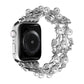 Silver four-leaf bead metal watch band with pearl-like bead clusters and rhinestone accents