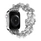 Four-leaf beaded metal watch band in silver with pearl beads on smartwatch