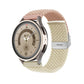 Braided nylon watch band with buckle, pale cream woven strap with coral edge, silver clasp