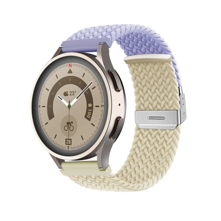 Braided nylon watch band with buckle, lavender woven strap with silver clasp