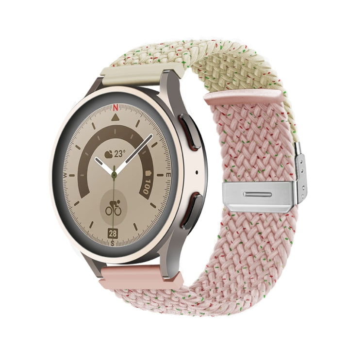 Braided nylon watch band with buckle, pink and white speckled woven strap