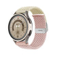 Pink braided nylon watch band with buckle clasp and metal keeper