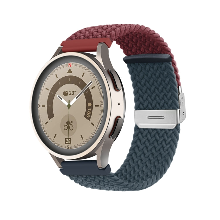 Braided nylon watch band with buckle, burgundy and blue-green braided strap, silver clasp