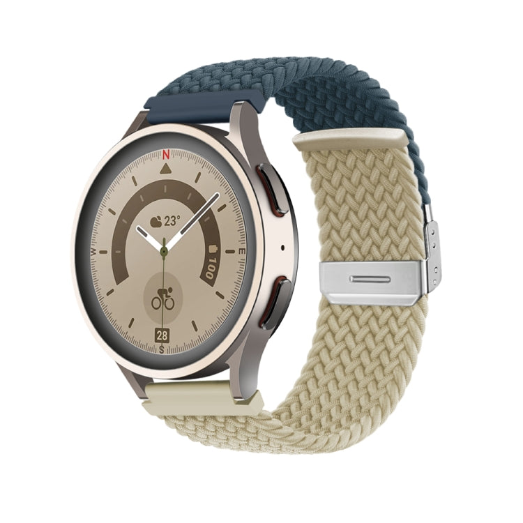 Braided nylon watch band with buckle, dark blue woven strap and silver buckle clasp