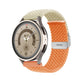Orange braided nylon watch band with buckle clasp and metal keeper