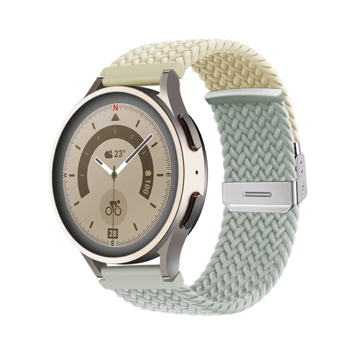 Light blue-gray braided nylon watch band with buckle clasp and metal keeper